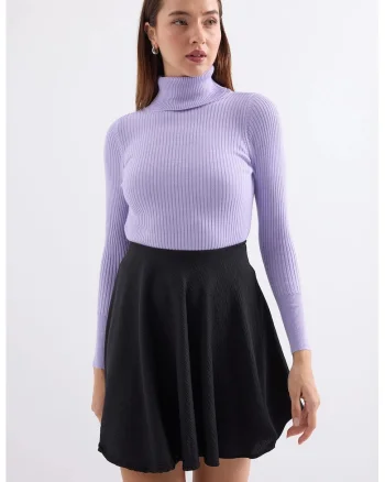 Pulover dama HiCCUP, texturat, guler inalt, violet, tricot