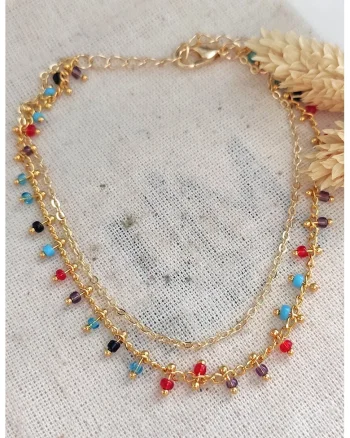 Bratara cu margele, Auriu/Multicolor