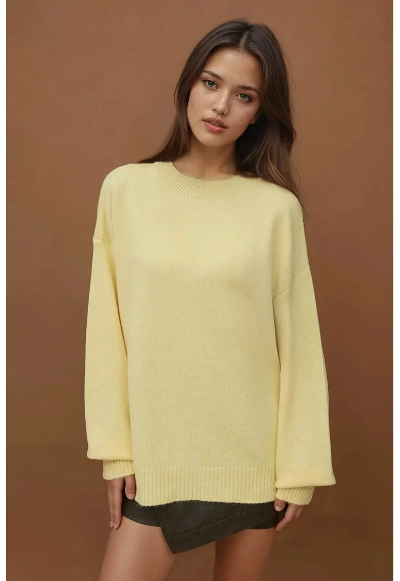 Pulover tricotat  galben, tricot, Galben lamaie