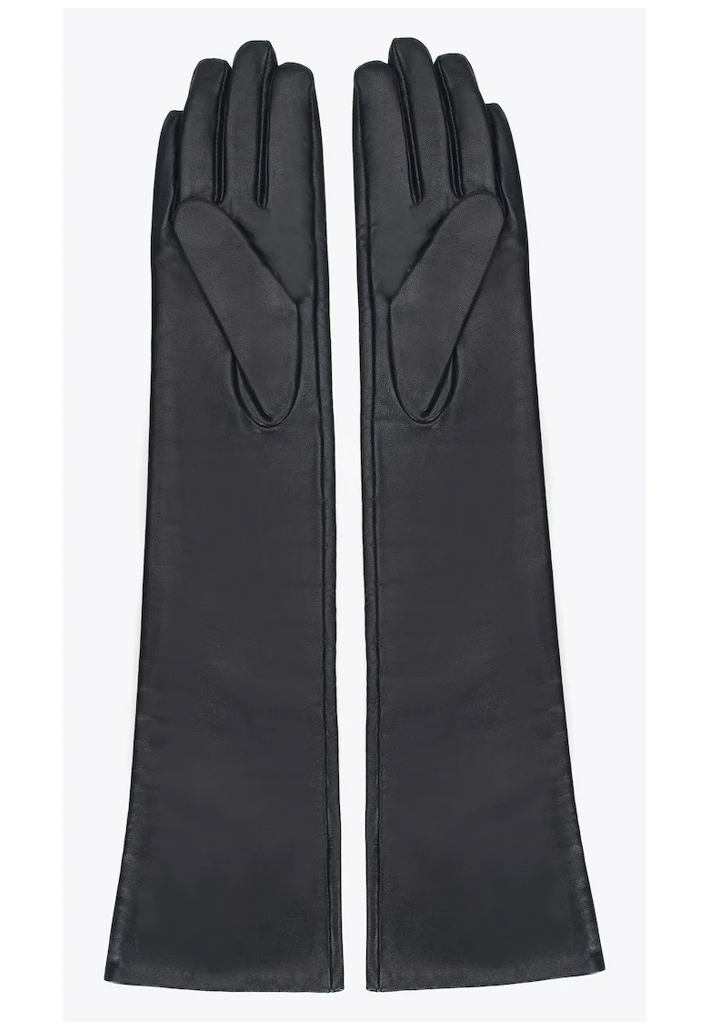Manusi lungi din piele pentru femei, negre, din piele naturala, negre