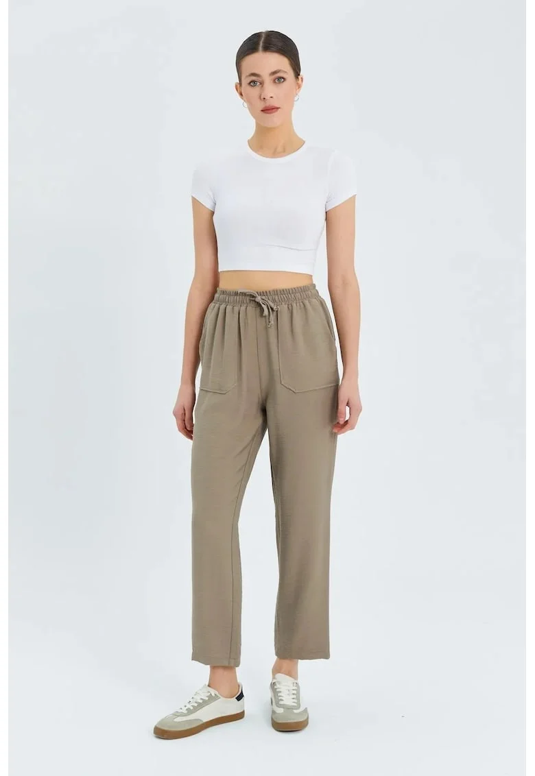 Pantaloni dama  High Waist Carrot Fit, Bej Natural