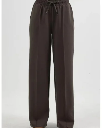 Pantaloni dama  talie elastica, maro, textil, Maro