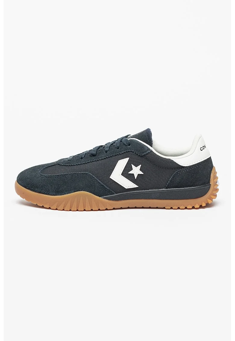 Pantofi sport de piele intoarsa cu logo, Bej/Negru stins