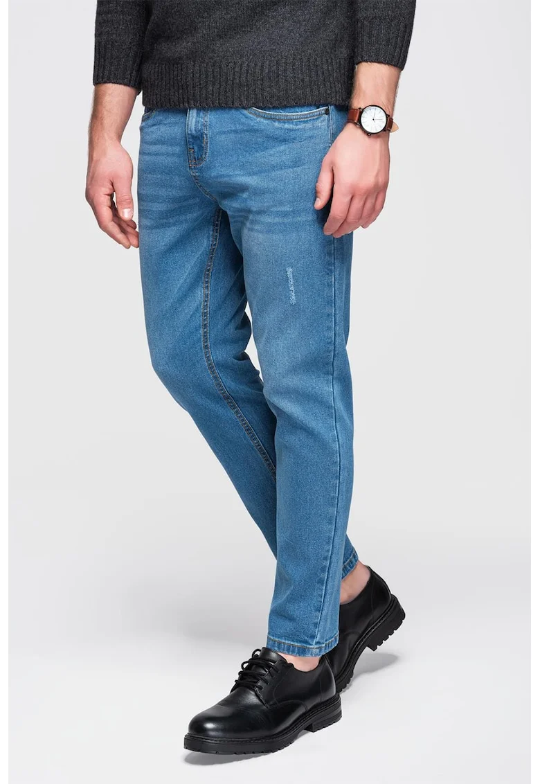 Blugi regular fit cu detalii deteriorate, Albastru