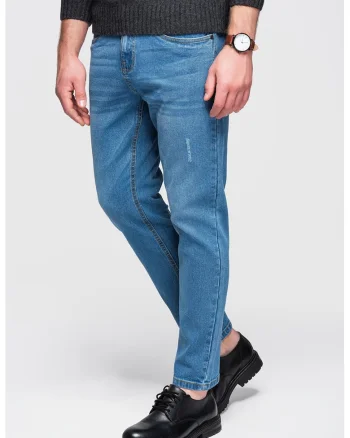 Blugi regular fit cu detalii deteriorate, Albastru