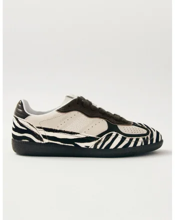 Pantofi sport de piele cu par scurt si piele intoarsa, Alb fildes/Negru stins