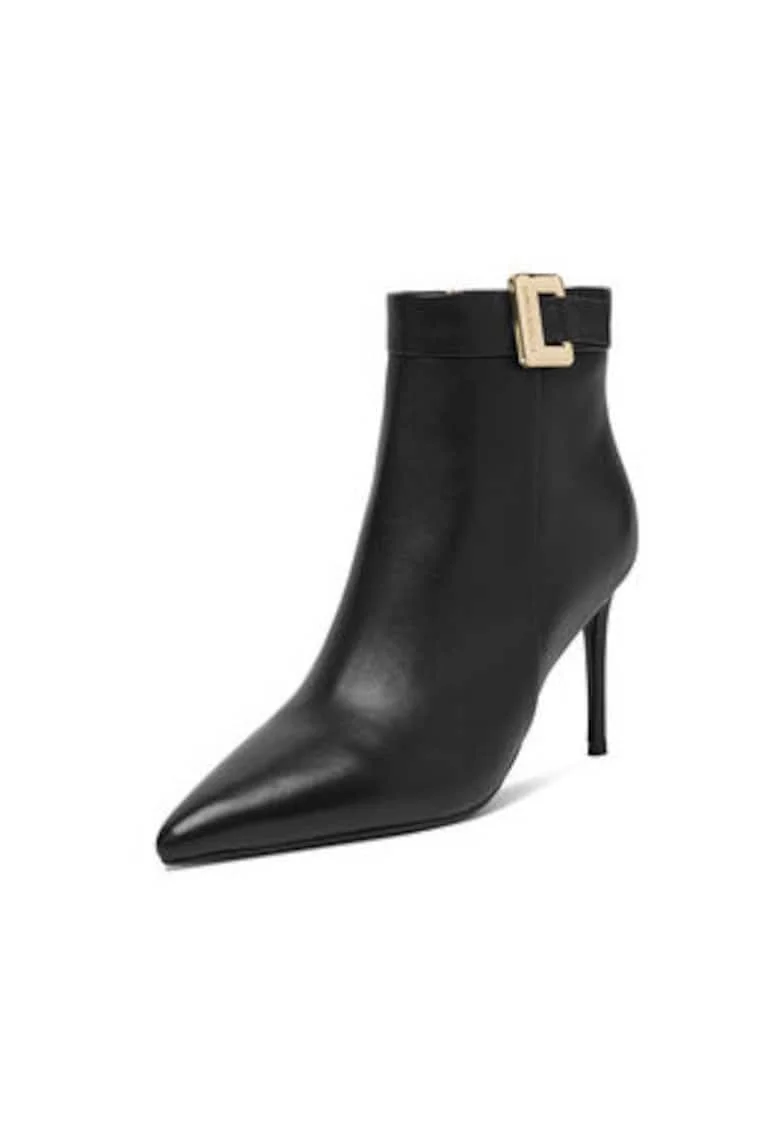 Botine dama  EO-LUIZA-C001X-1, piele naturala, negru, cu fermoar, varf ascutit, Negru