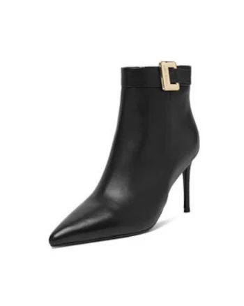 Botine dama  EO-LUIZA-C001X-1, piele naturala, negru, cu fermoar, varf ascutit, Negru