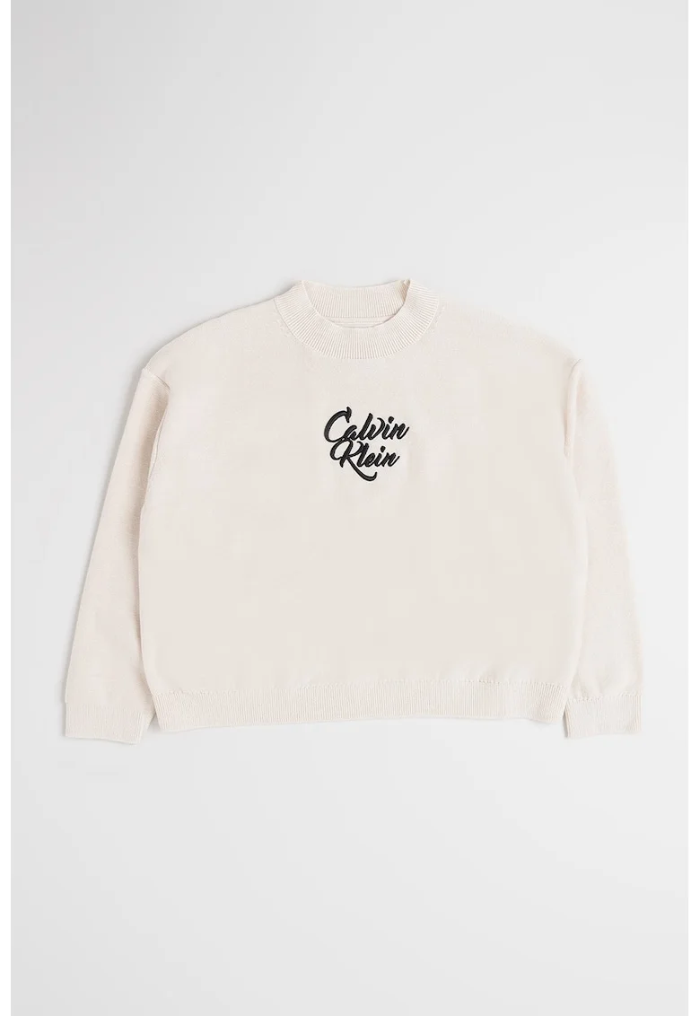 Pulover cu broderie logo, Alb murdar