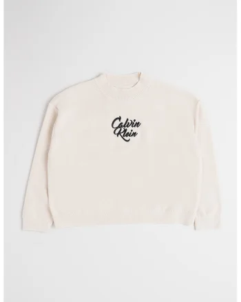 Pulover cu broderie logo, Alb murdar