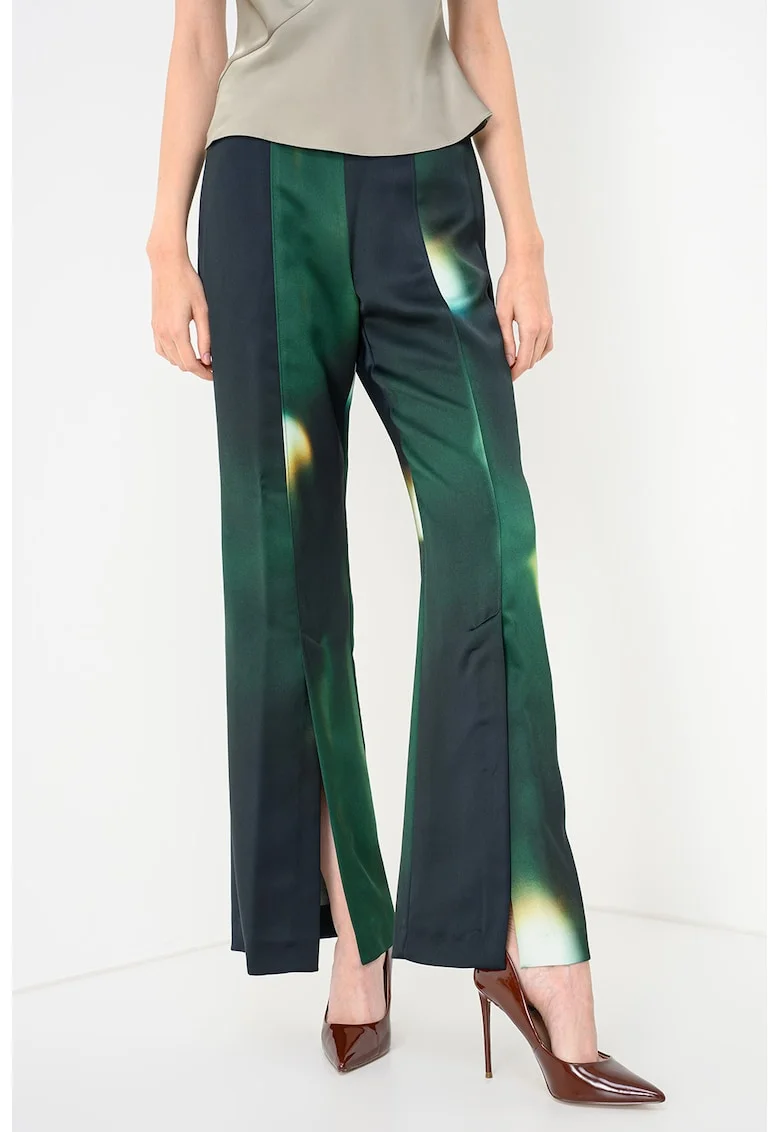 Pantaloni evazati cu slituri la glezna Damara, Galben/Verde englez/Alb murdar