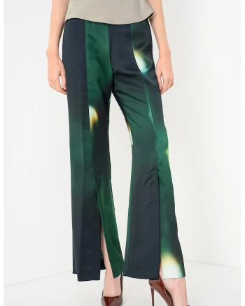 Pantaloni evazati cu slituri la glezna Damara, Galben/Verde englez/Alb murdar