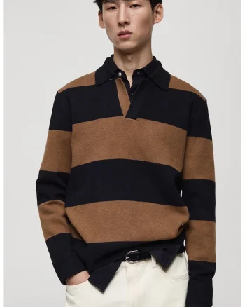 Pulover polo cu dungi, Negru/Maro scortisoara