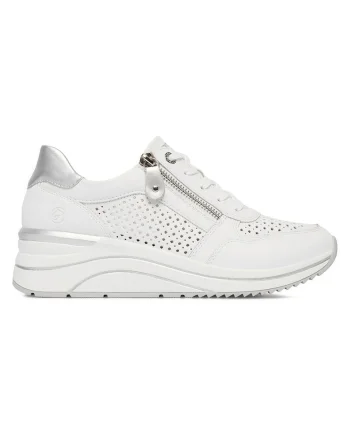 Pantofi sport dama  alb/argintiu, piele naturala, talpa platforma, sistem inchidere fermoar
