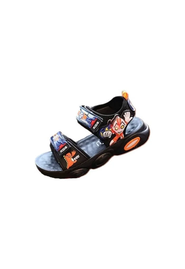 Sandale  Model Super Erou, Cauciuc, Textil, Casual, Baieti, Negru, Portocaliu, Negru/Portocaliu