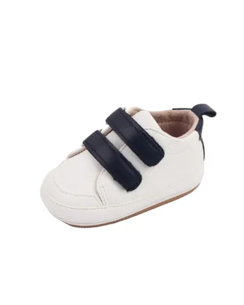 Pantofi Sport  Cu Barete Negre, Casual, Piele ecologica, Baieti, Velcro, Alb