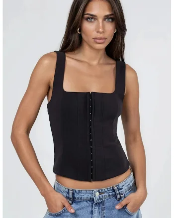 Top dama,  top cu bretele, negru, bumbac, poliester, elastan
