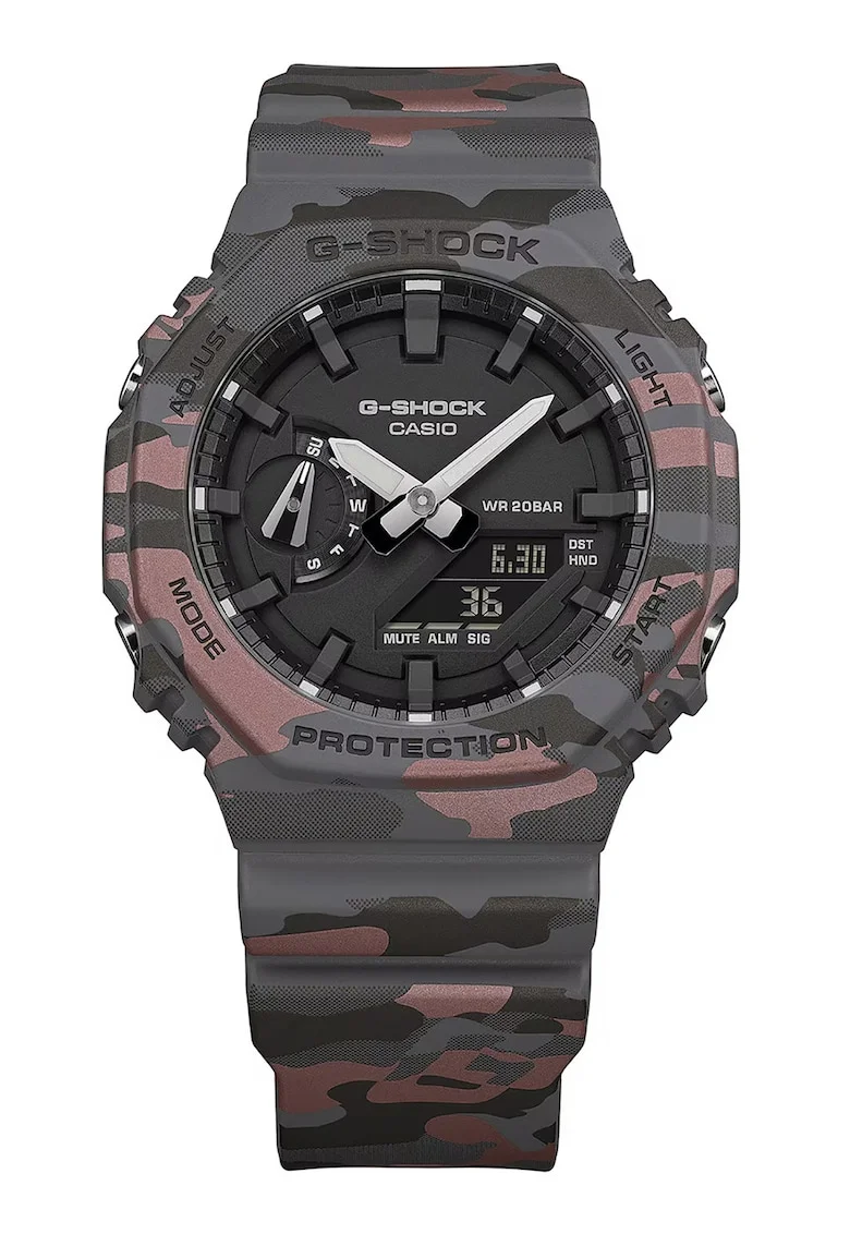 Ceas analog si digital cu model camuflaj, Maro/Gri