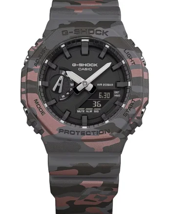 Ceas analog si digital cu model camuflaj, Maro/Gri
