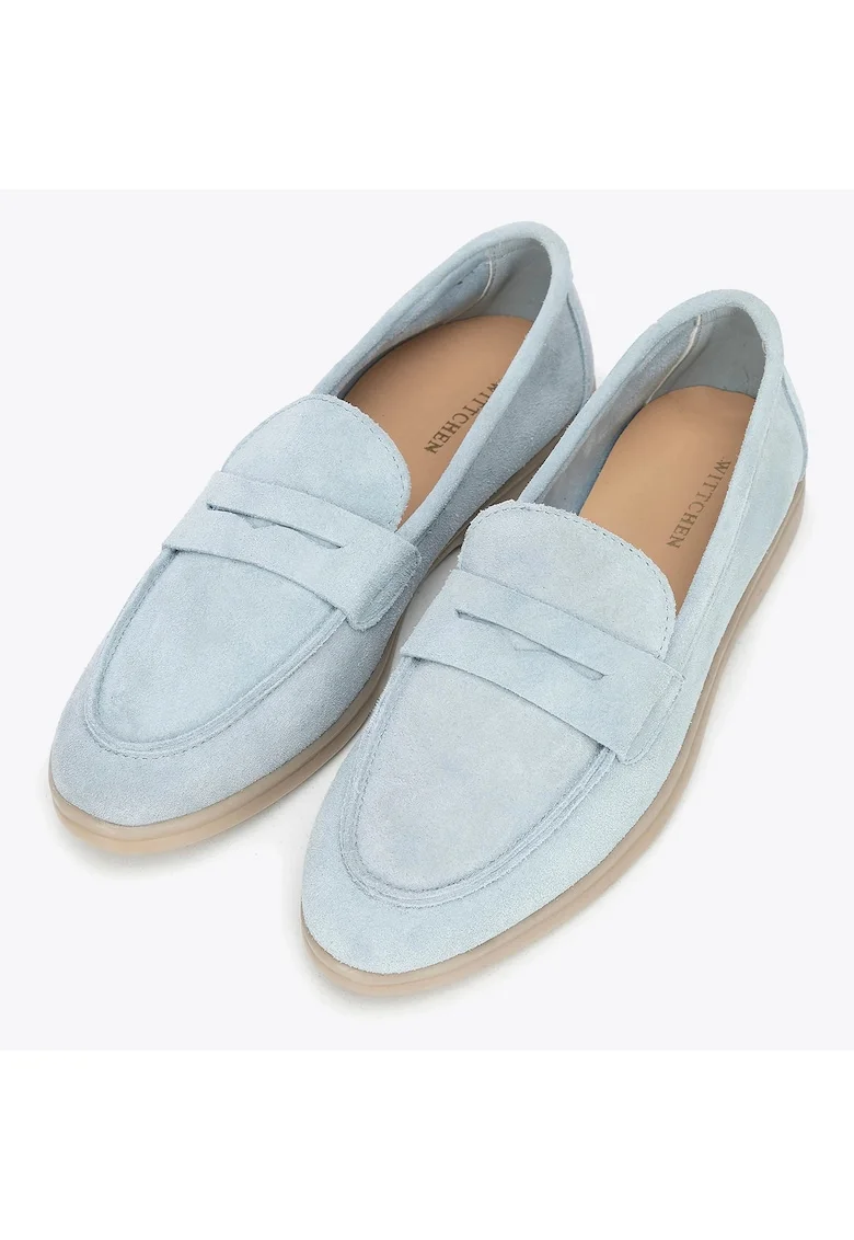 Mocasini dama  piele intoarsa, deschis, Albastru
