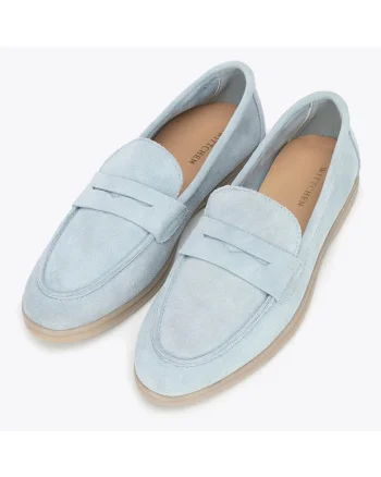 Mocasini dama  piele intoarsa, deschis, Albastru
