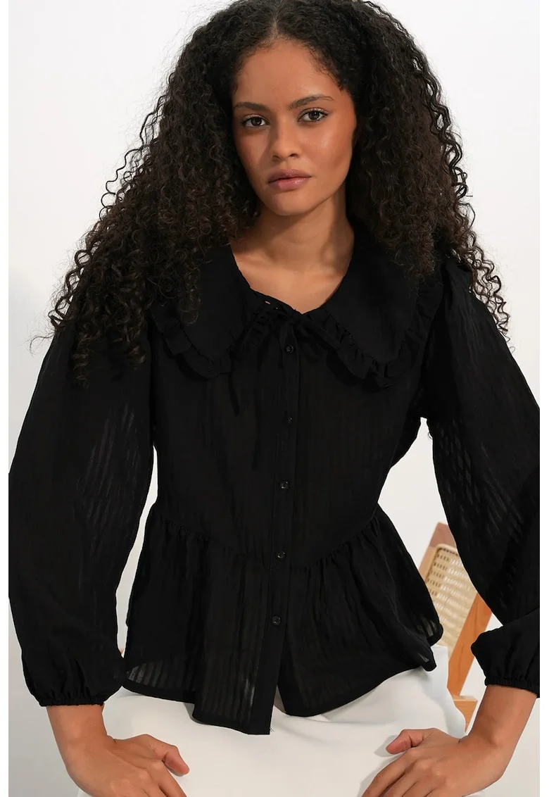 Bluze, Femei, Bluza BDART pentru femei din amestec de viscoza cu guler tip „baby collar”, Negru, S INTL,