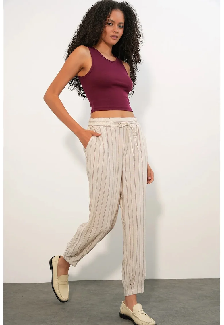 Pantaloni dama,  jogger, dungi, oatmeal natural, amestec de in,