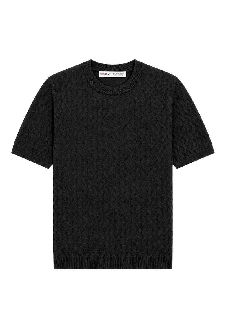Bluza dama,  regular fit, cu nervuri, negru, tricot viscoza-poliester,