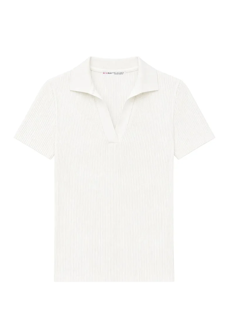 Bluza dama,  guler polo, casual, alb, 100% poliamida,
