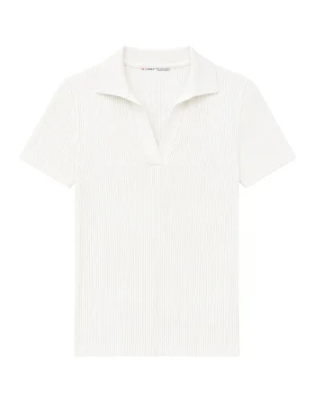Bluza dama,  guler polo, casual, alb, 100% poliamida,