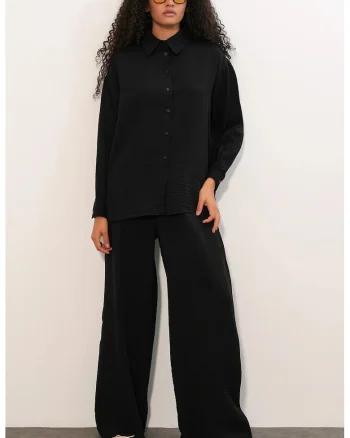 Camasi dama,  camasa cu maneca lunga, casual, negru, poliester-viscoza