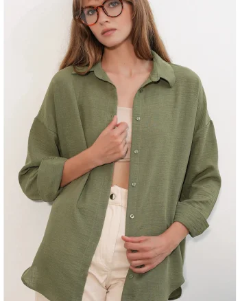 Camasi dama,  camasa brodata cu maneca lunga, verde salvie, 70% viscoza, 30% in