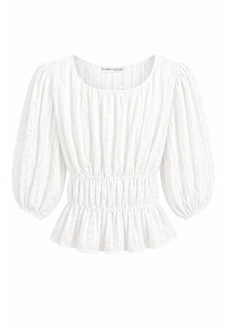 Bluza dama,  peplum, detalii elastice, ivory, lyocell, viscoza, poliester