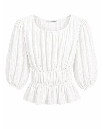 Bluza dama,  peplum, detalii elastice, ivory, lyocell, viscoza, poliester