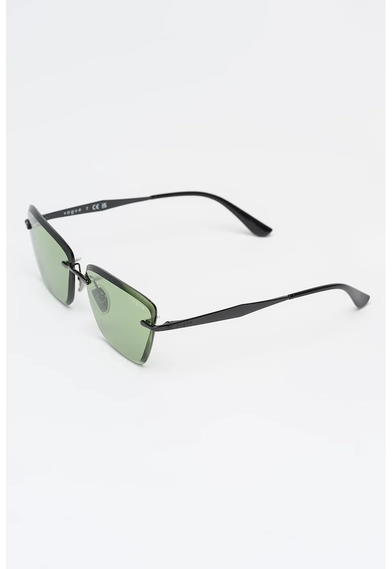 Ochelari de soare cat-eye cu rama metalica, Negru
