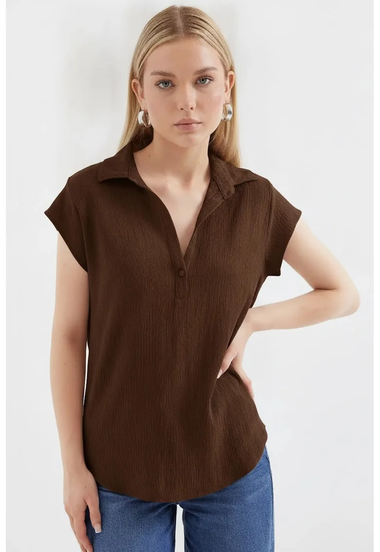 Bluze dama,  Bluza Polo fara maneci, lejer, maro cafea, poliester-lycra