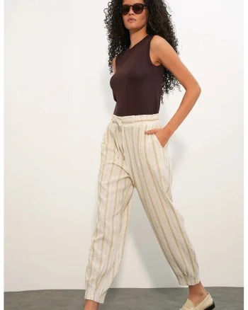 Pantaloni dama,  jogger, dungi, oatmeal natural, amestec de in