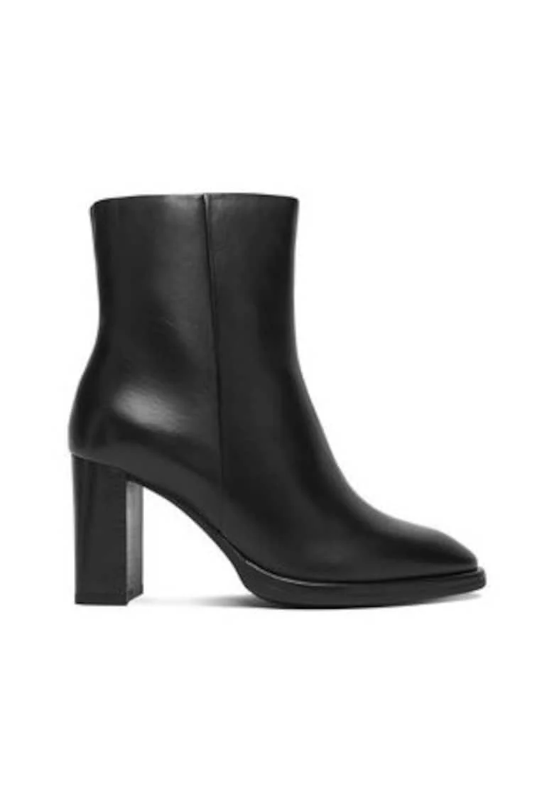 Botine dama  piele naturala, negru, cu fermoar, Negru