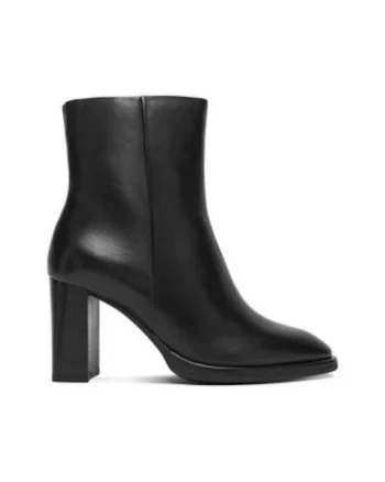 Botine dama  piele naturala, negru, cu fermoar, Negru