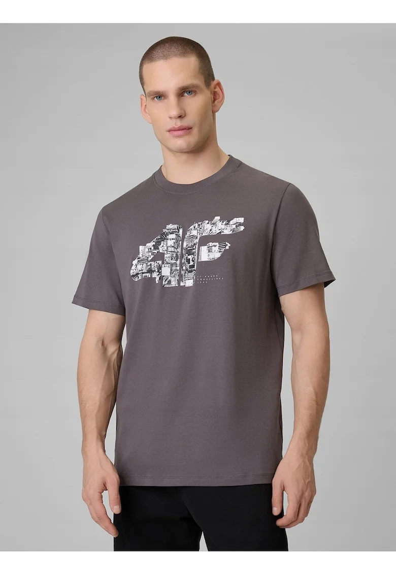 Tricou barbati  gri regular cu imprimeu, bumbac