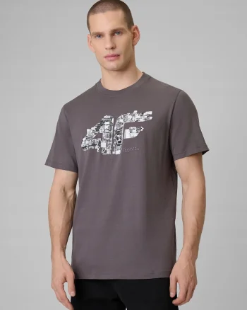 Tricou barbati  gri regular cu imprimeu, bumbac