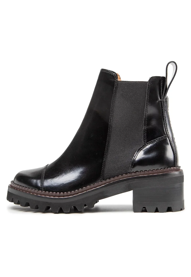 Botine See By Chloe, piele naturala, negru, Negru
