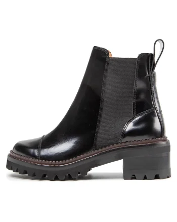 Botine See By Chloe, piele naturala, negru, Negru