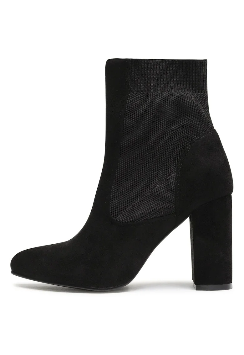 Botine  material textil, negru, Negru