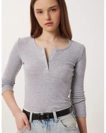Bluza dama, Happiness Istanbul, Gri ardezie, Gri deschis