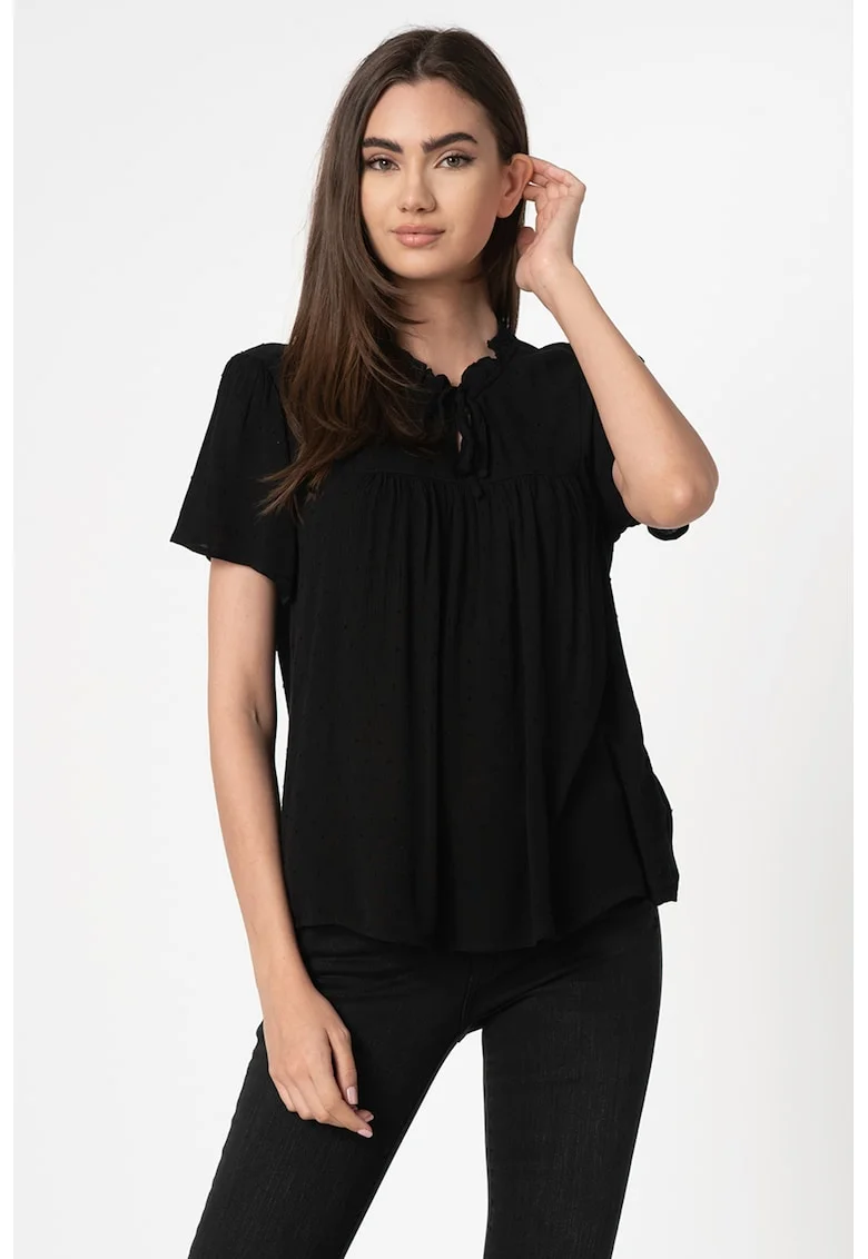 Bluza texturata cu maneci scurte Lima Life, Negru
