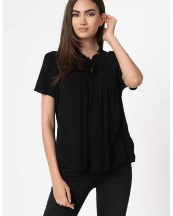 Bluza texturata cu maneci scurte Lima Life, Negru