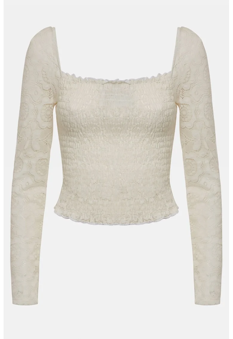 Bluza slim fit cu decolteu patrat, Alb