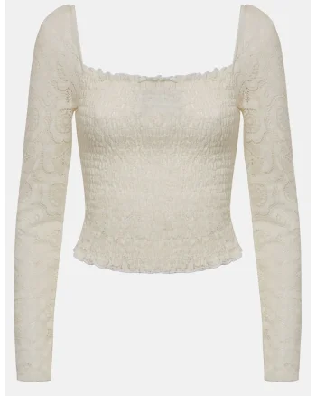Bluza slim fit cu decolteu patrat, Alb