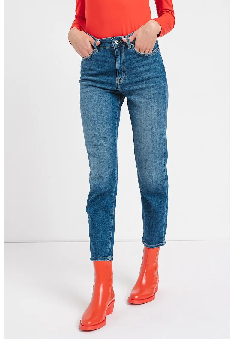 Blugi crop cu talie inalta Emily, Albastru melange
